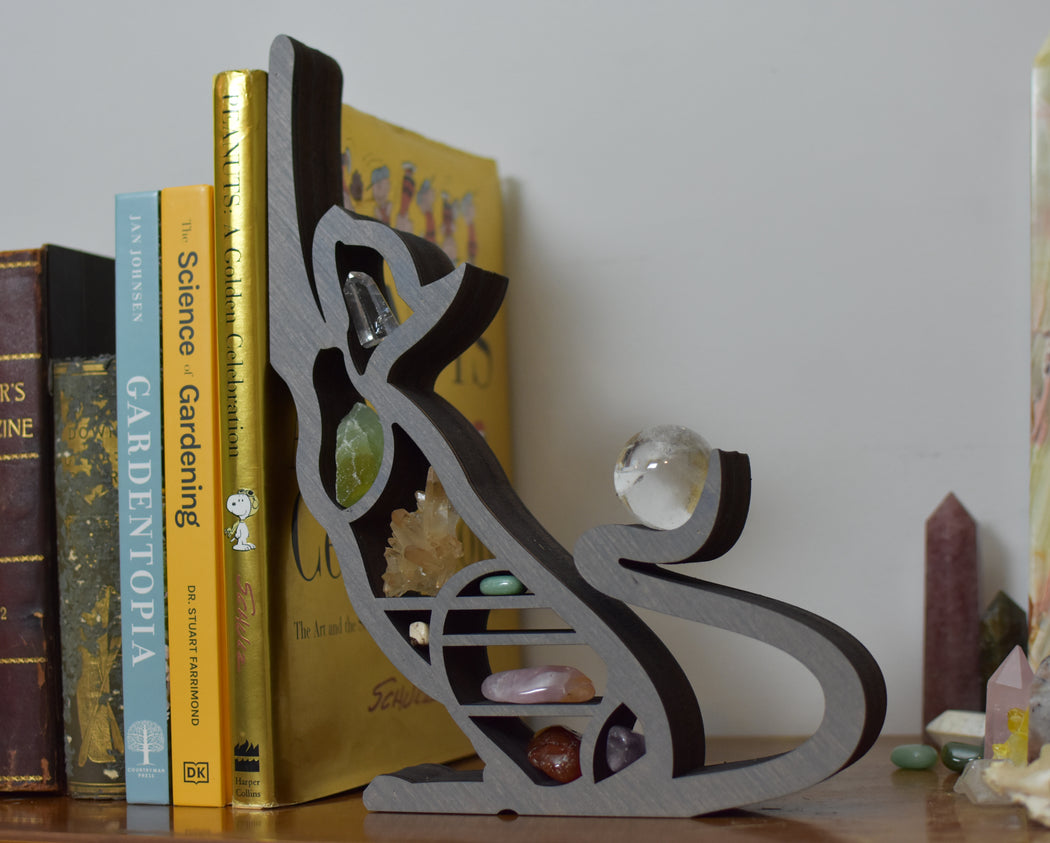 *Made To Order* Gray Cat Stretching Book Ends And Corner Display