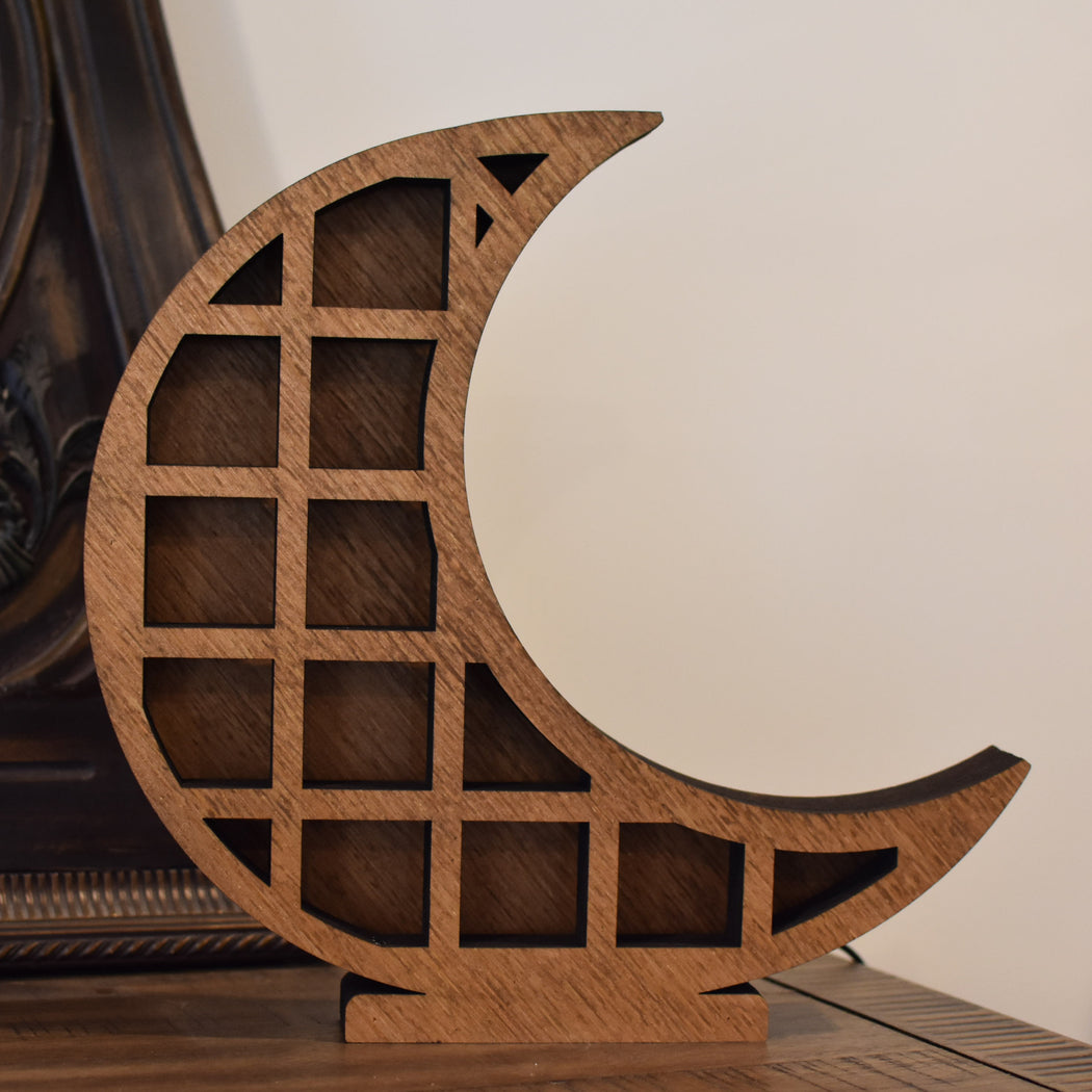 Almond Brown Illuminated Grid Crescent Moon Shelf