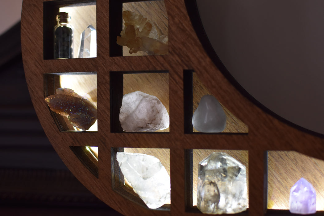 Almond Brown Illuminated Grid Crescent Moon Shelf