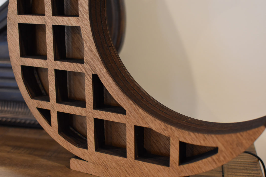 Almond Brown Non-Illuminated Grid Crescent Moon Shelf