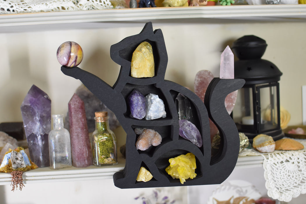 *Made To Order* Cat Raised Paw Floating Crystal Shelf