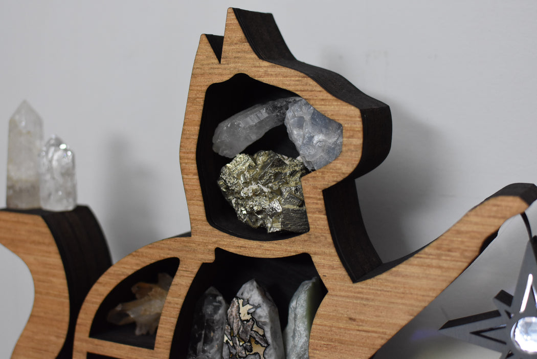 *Made to Order* Illuminated Treasure Cat Shelf and Lamp - Almond Brown