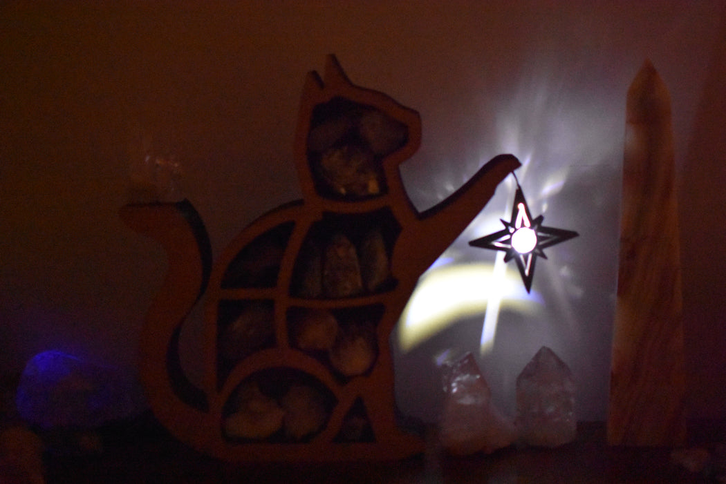*Made to Order* Illuminated Treasure Cat Shelf and Lamp - Almond Brown