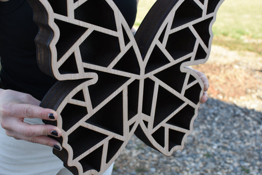 *Made To Order* Unfinished Fractal Butterfly Wings Wood Carving and Crystal Shelf