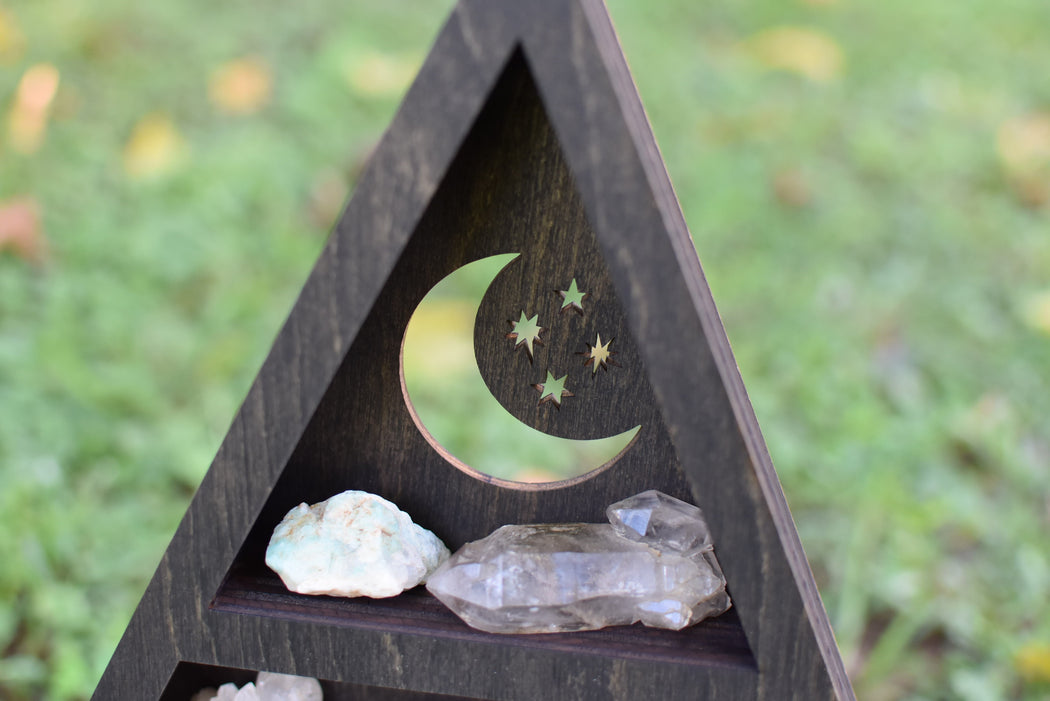 *Ready To Ship* 10in. Moon & Stars Triangle Crystal Display Shelf