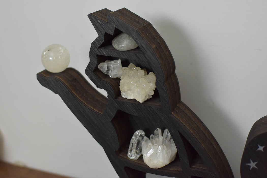 *Made To Order* Brown Reaching Celestial Cat Shelf and Wood Carving