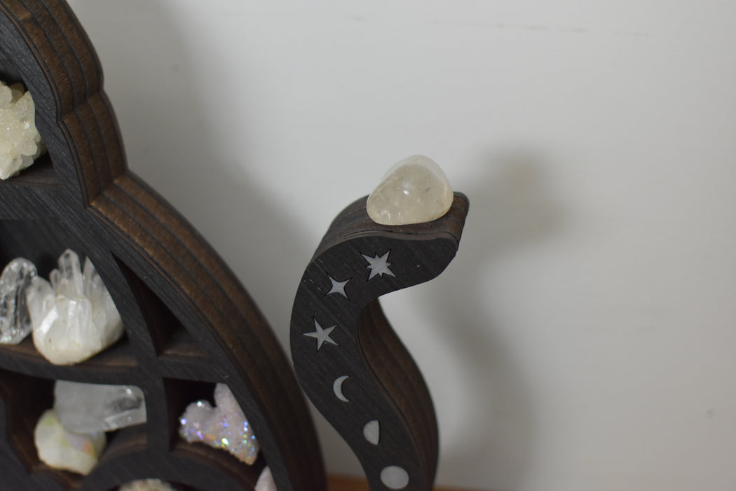 *Made To Order* Brown Reaching Celestial Cat Shelf and Wood Carving