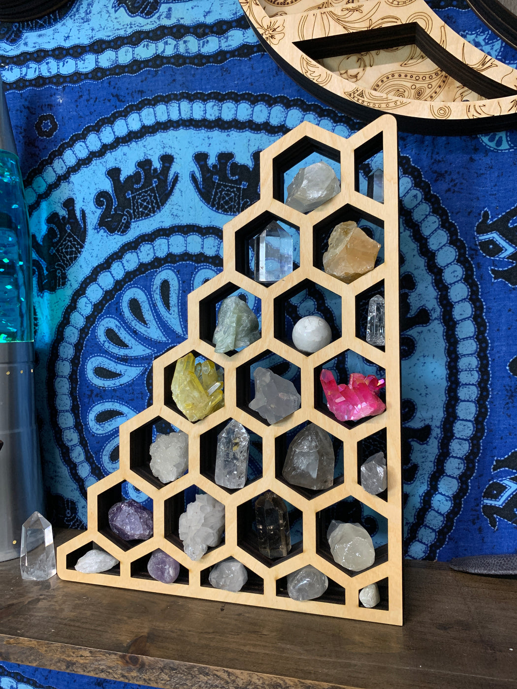 *Made To Order* Backless Honeycomb Shaped Corner Crystal Shelf or Display