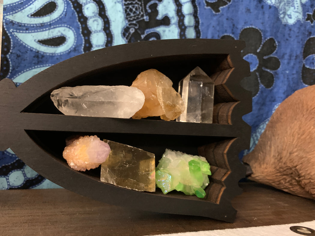 *Made To Order* Brown Broomstick and Cat Shelf and Wood Carving