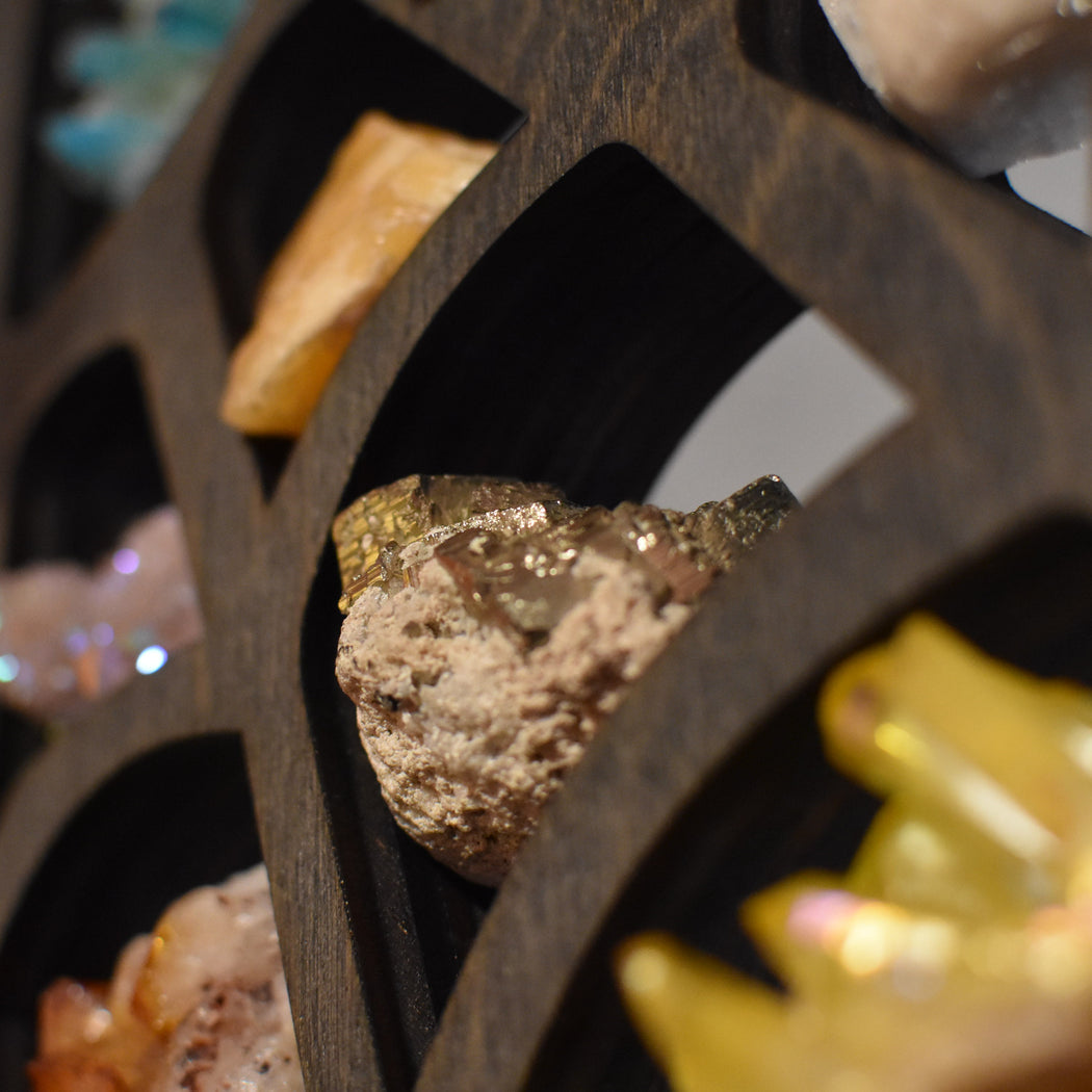 *Made To Order* Large Backless Brown Spider Web Shaped Corner Crystal Shelf or Display