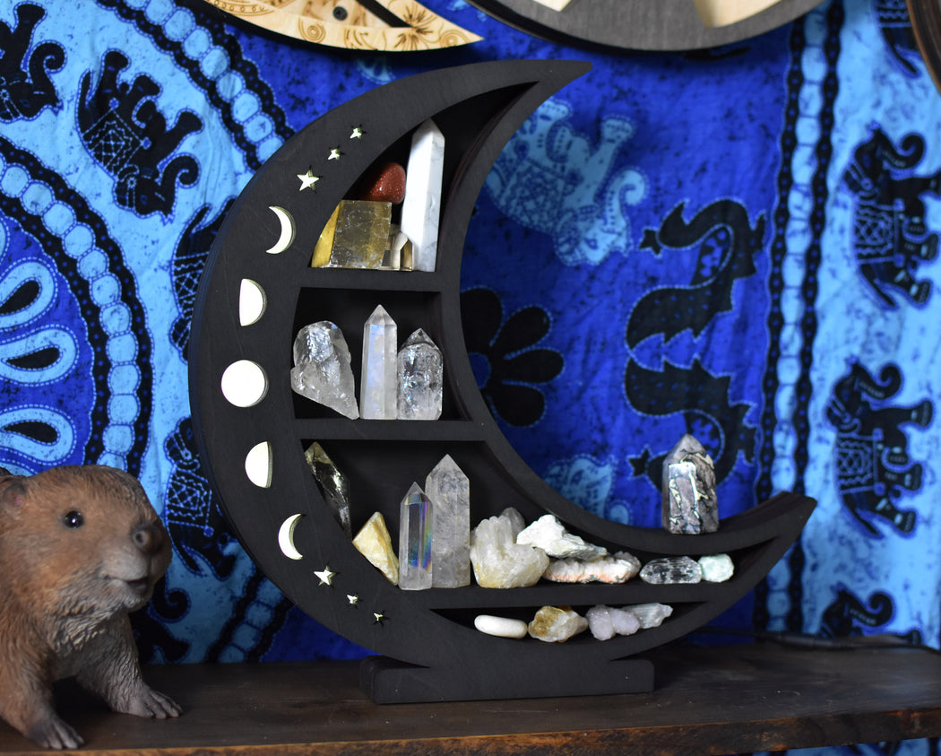 *Made To Order* Dark Brown Illuminated Crescent Moon Shelf