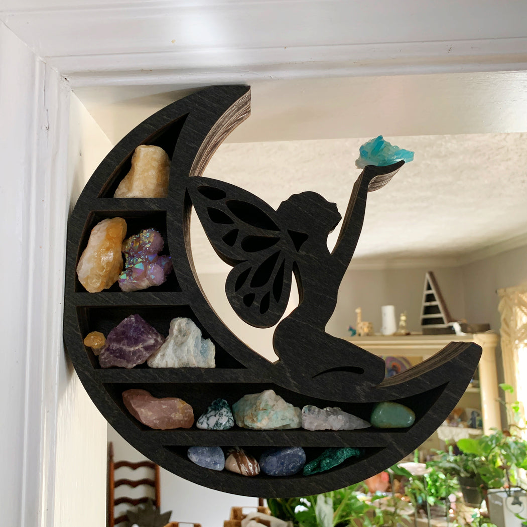 *Made To Order* Right or Left Facing Brown Faerie Moon Corner Crystal Shelf or Display