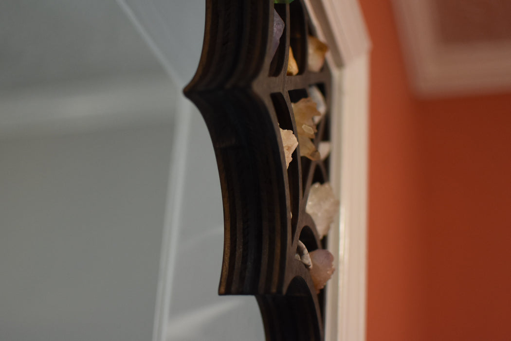 Backless Brown Spider Web Shaped Corner Crystal Shelf or Display