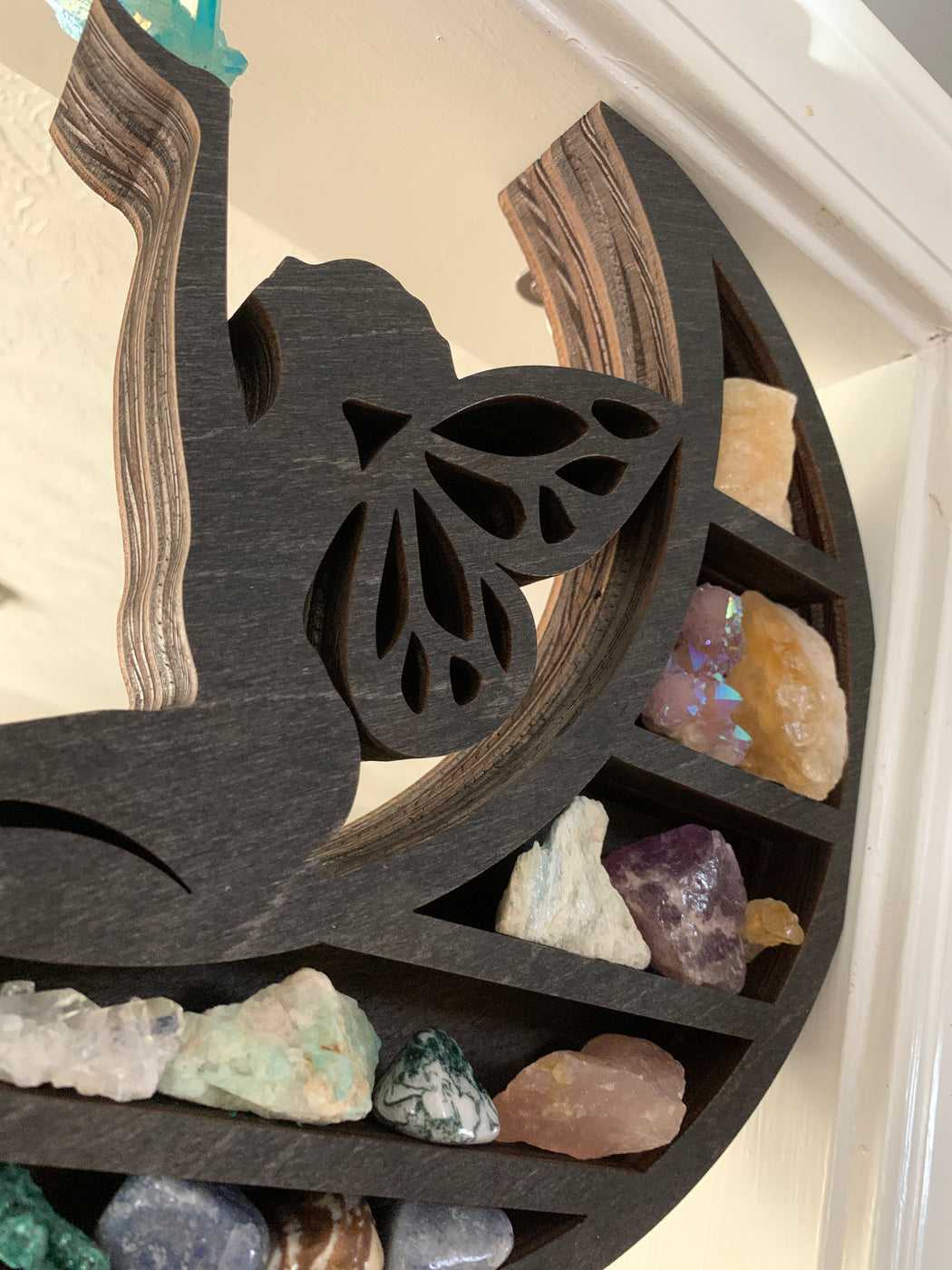 *Made To Order* Right or Left Facing Brown Faerie Moon Corner Crystal Shelf or Display