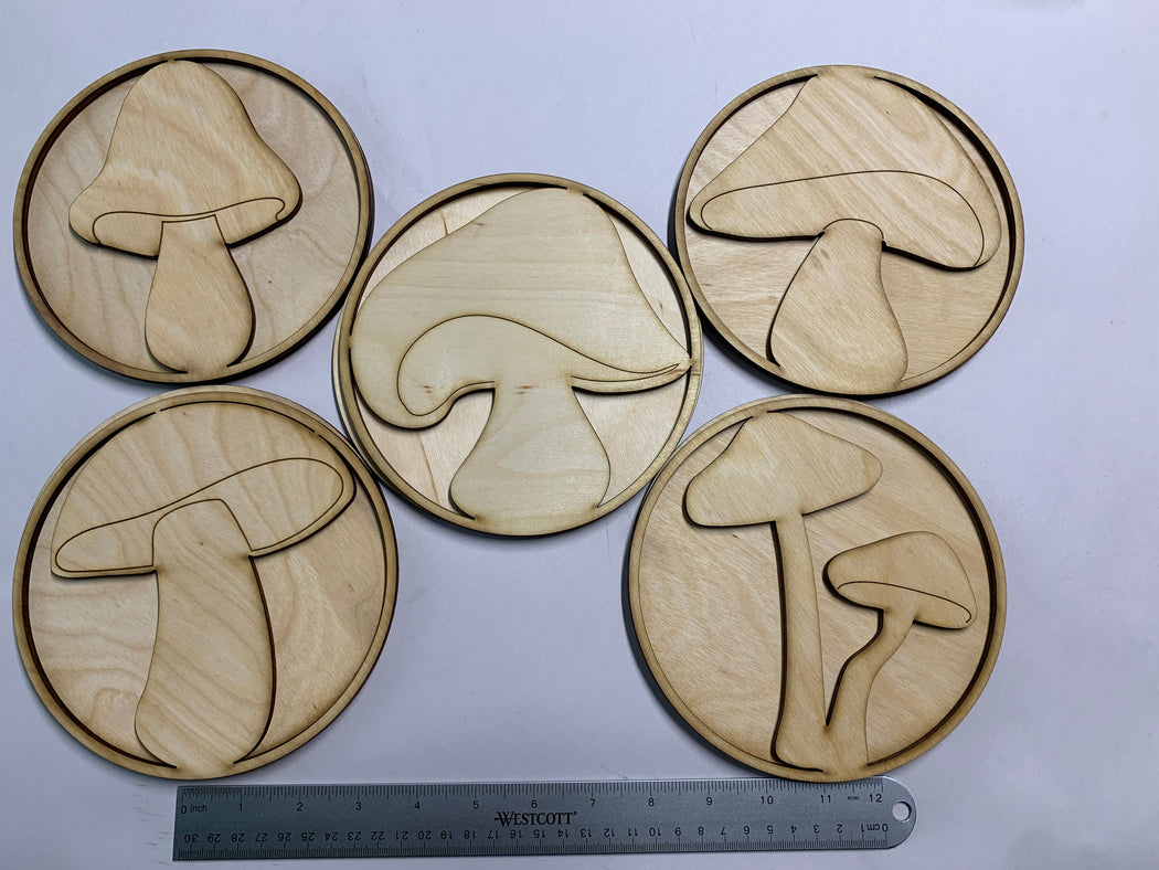 *Made To Order* Set of 5 Unfinished 6-3/4" Mushroom Shadow Art Panels - J. Drew + You