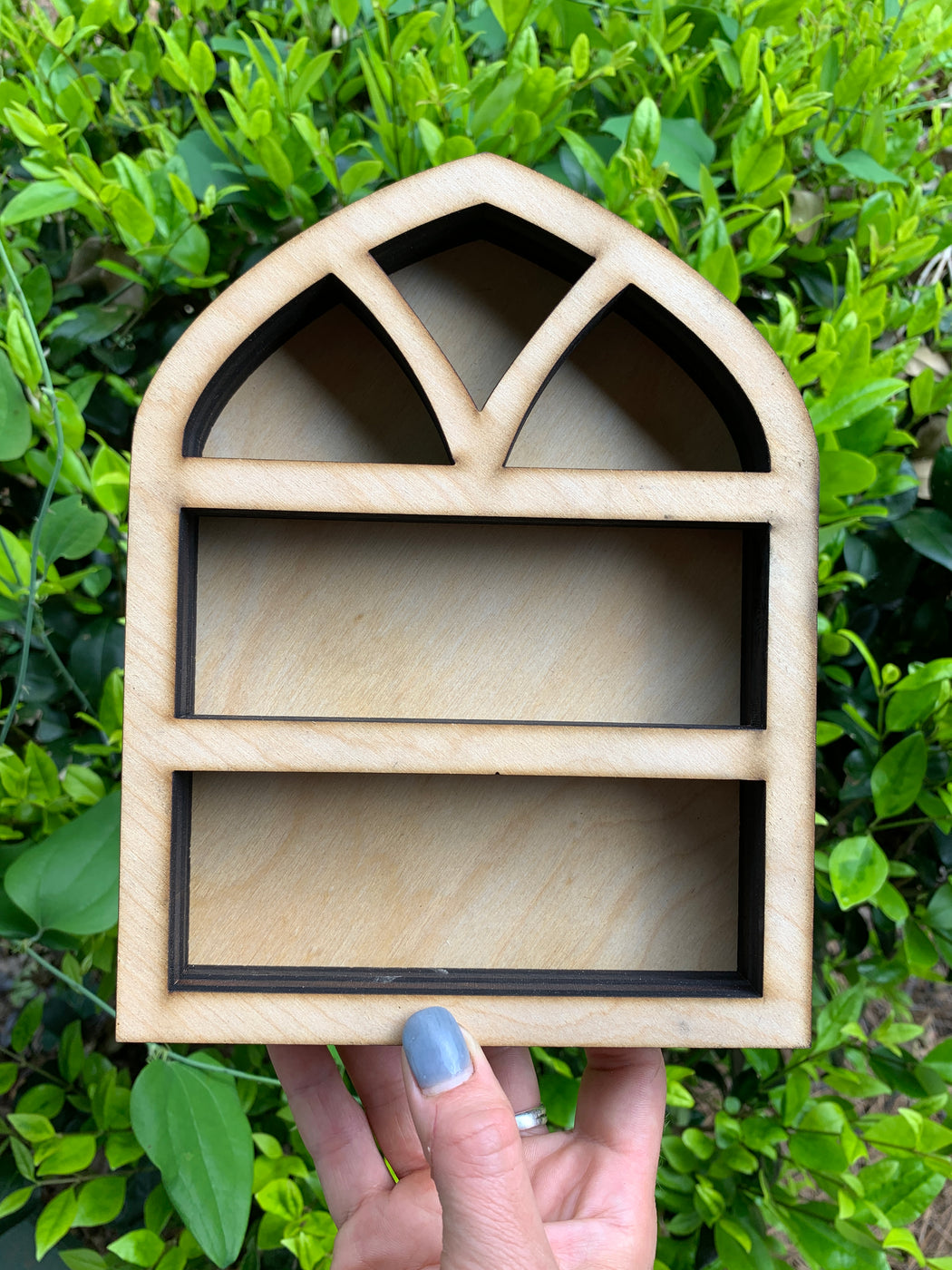 Unfinished Apothecary (pointed) Wood Carving and Crystal Shelf - J. Drew + You