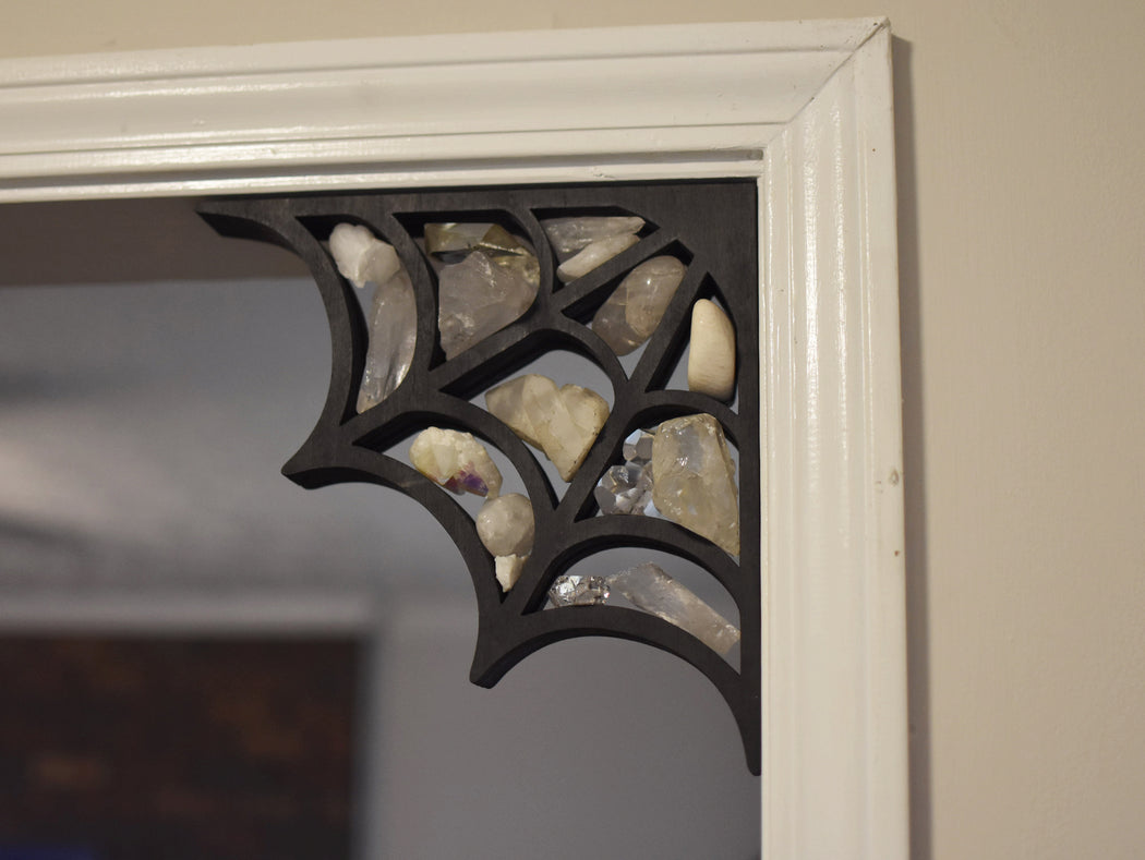 Backless Brown Spider Web Shaped Corner Crystal Shelf or Display