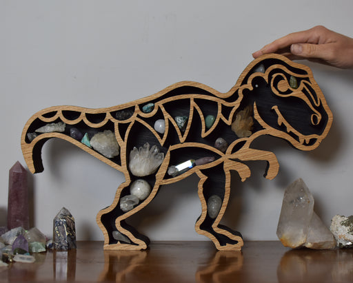 *Made To Order* T-Rex Wood Carving and Crystal Shelf