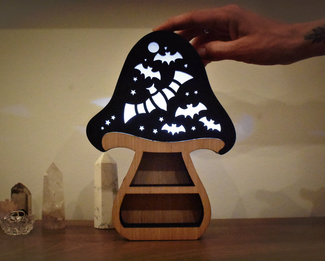 Spooky Season Mushroom Bat Lamp & Shelf - Halloween