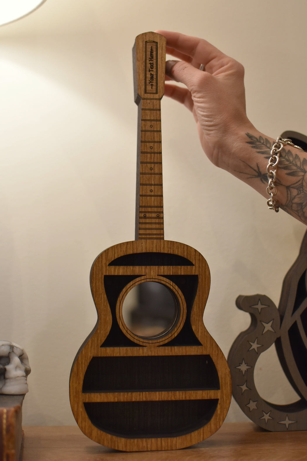 Engraved Guitar Mirror Shelf