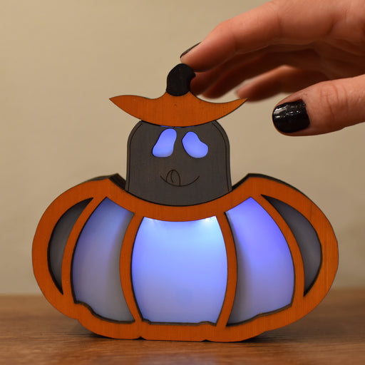 Pumpkin With A Hungry Ghost Mini Lamp - Made To Order