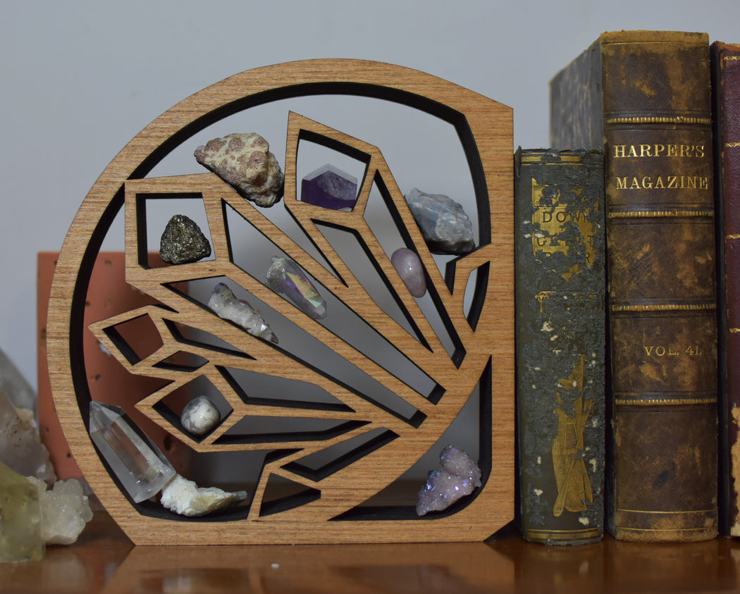 *Made To Order* Almond Brown Enclosed Crystal Shaped Corner Crystal Shelf or Book Ends Display