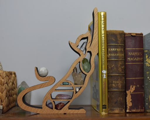 *Made To Order* Almond Brown Cat Stretching Book Ends And Corner Display
