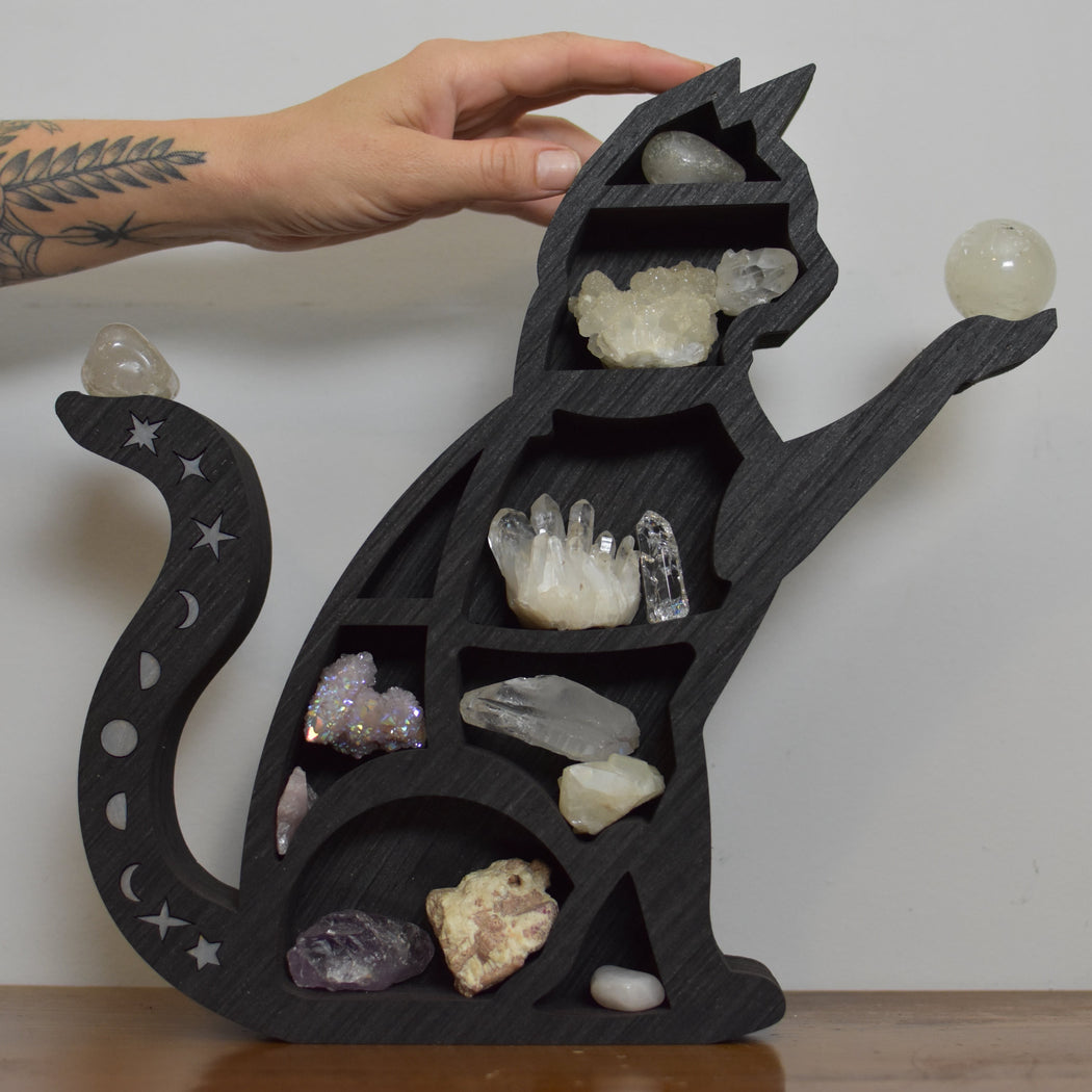 *Made To Order* Brown Reaching Celestial Cat Shelf and Wood Carving