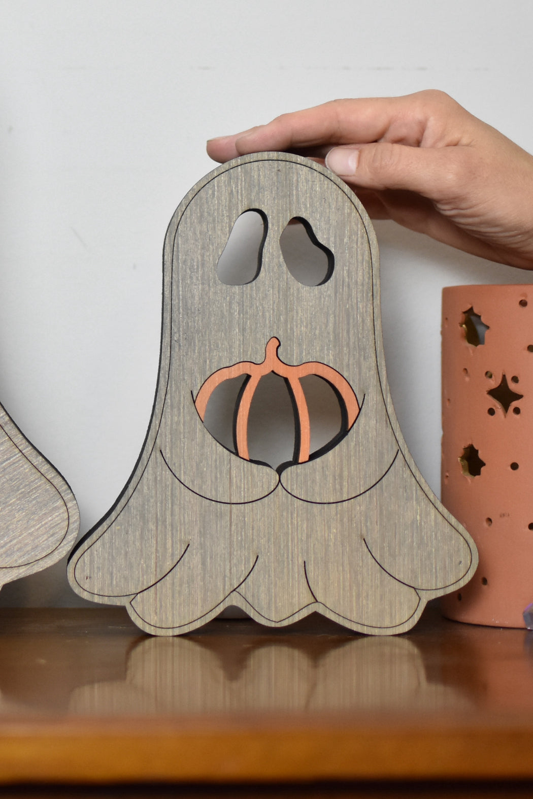 *Made To Order* Regular Size Ghosty Paws Pumpkin Ghost Wooden Crystal Display Shelf