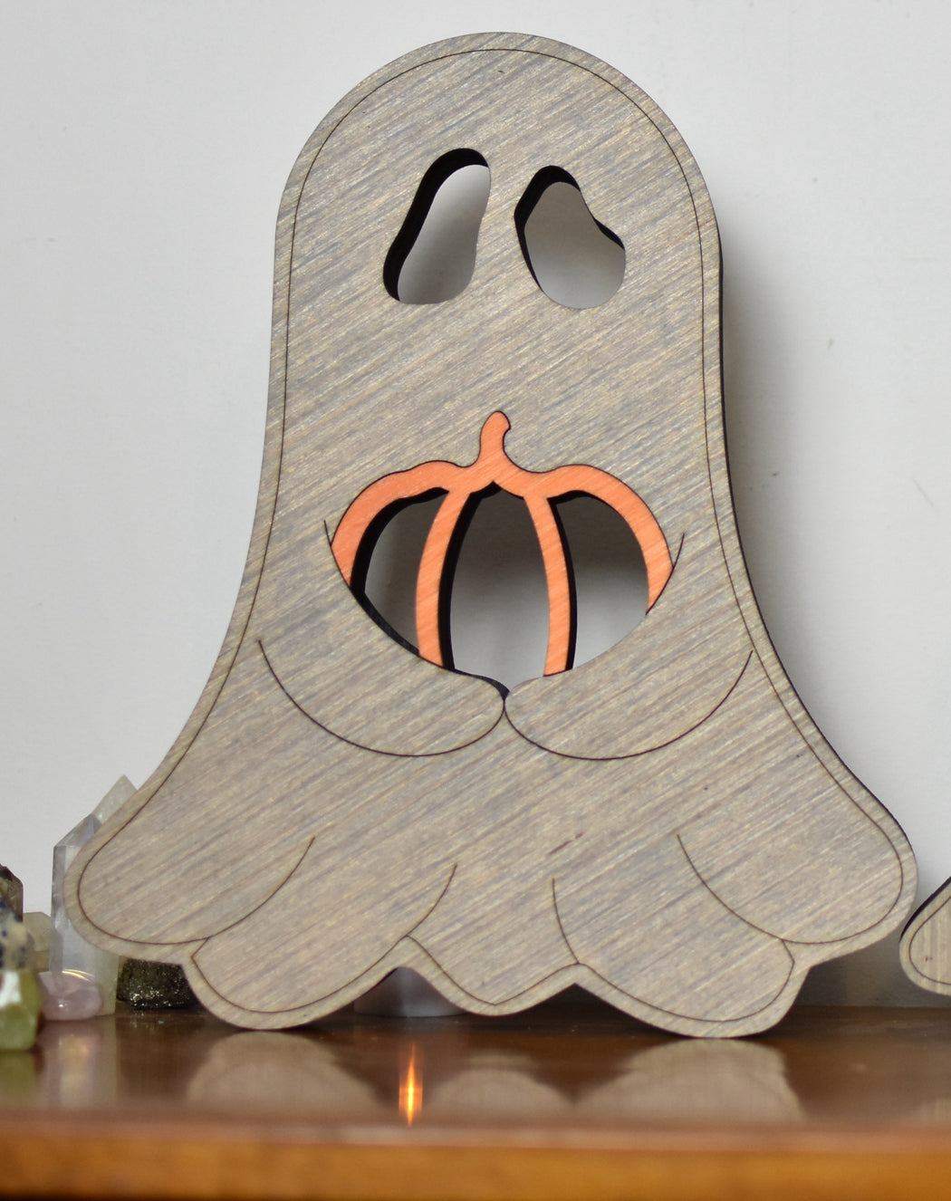 *Made To Order* Big Ghosty Paws Pumpkin Ghost Wooden Crystal Display Shelf