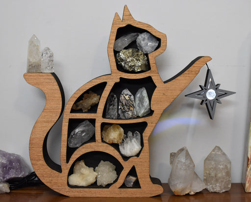 *Made to Order* Illuminated Treasure Cat Shelf and Lamp - Almond Brown