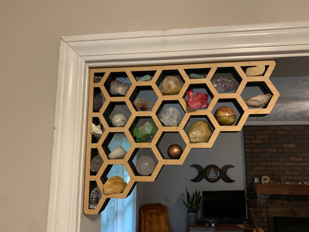 *Made To Order* Backless Honeycomb Shaped Corner Crystal Shelf or Display