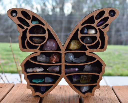 *Made To Order* Almond Brown Butterfly Wings Wood Carving and Crystal Shelf