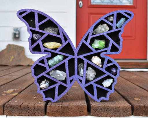 *Made To Order* Purple Fractal Butterfly Wings Wood Carving and Crystal Shelf