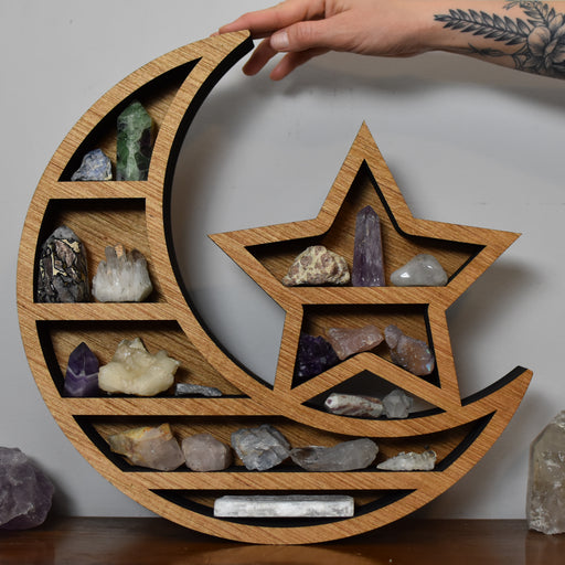 *Made To Order * Almond Brown Crescent Moon & Star Shelf and Wood Carving