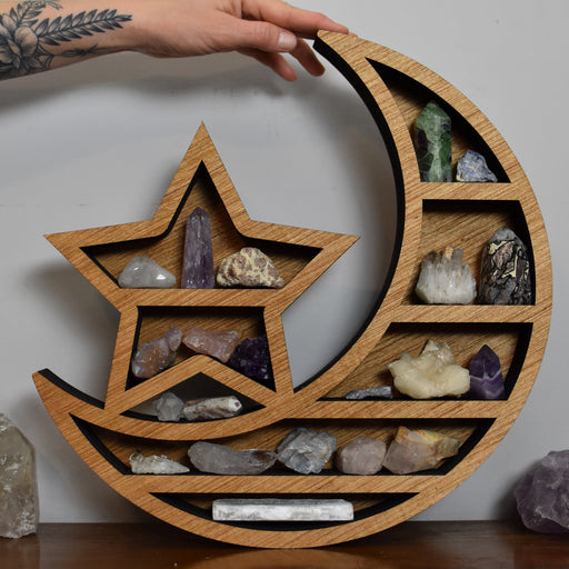 *Made To Order * Almond Brown Crescent Moon & Star Shelf and Wood Carving