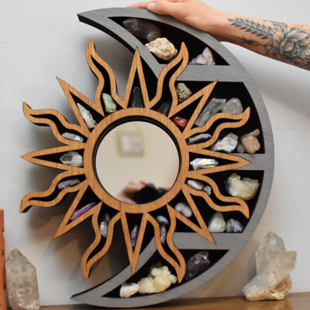 *Ready To Ship* XL Wall Hanging Sun & Moon Mirror Shelf