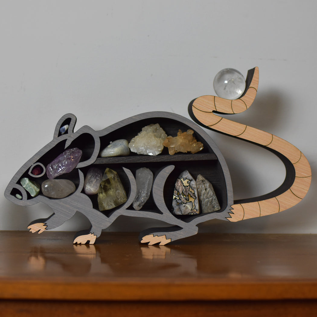 *Made To Order* Rat Wood Carving and Crystal Shelf