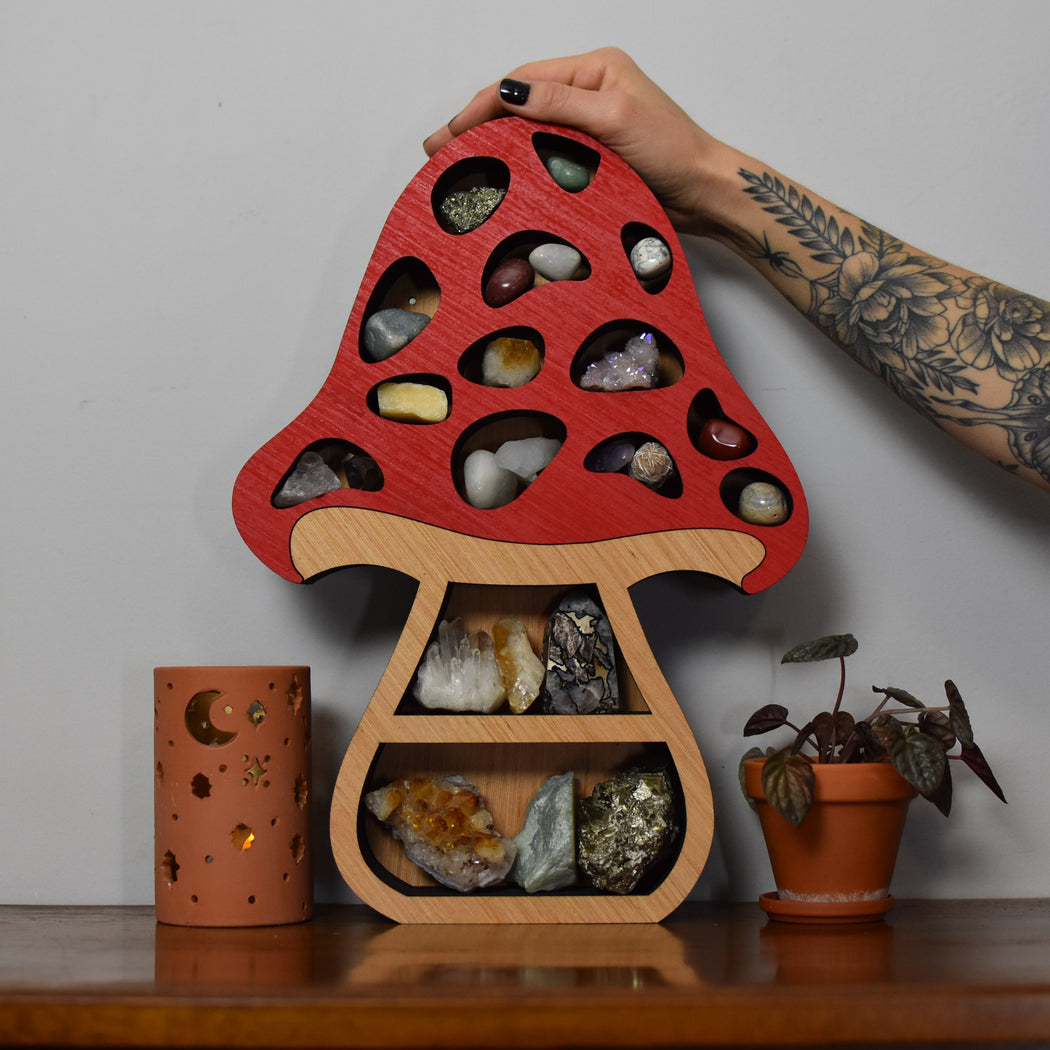 *Made To Order* Full Size Red Mushroom Shelf and Wood Carving v.2
