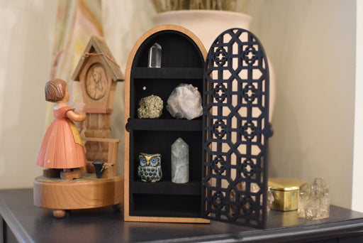Square Pattern Hinged  Door Trinket Shelf - Almond Brown