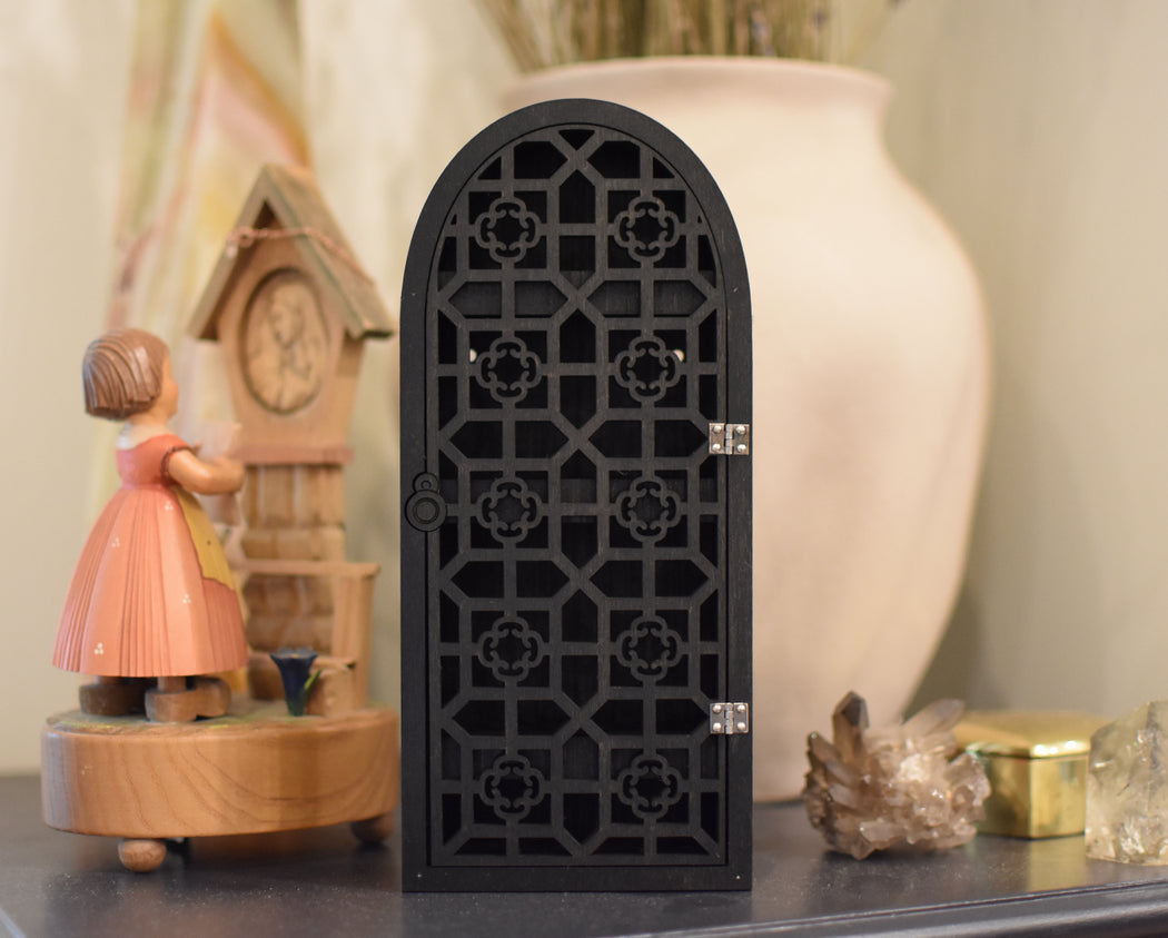 Square Pattern Hinged  Door Trinket Shelf - Black