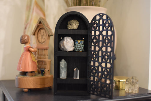 Square Pattern Hinged  Door Trinket Shelf - Black