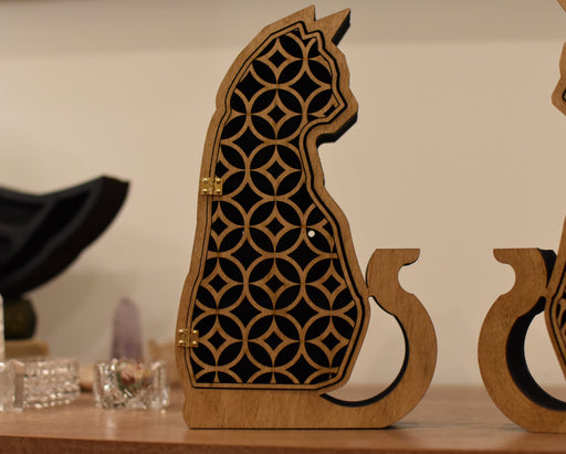 Cat Shelf - Hinged Door Shippo Pattern - Light Brown