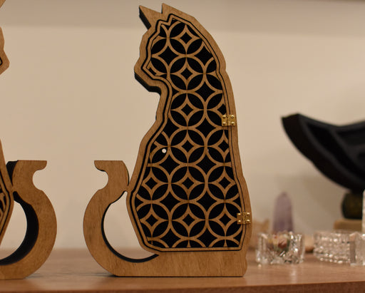 Cat Shelf - Hinged Door Shippo Pattern - Light Brown