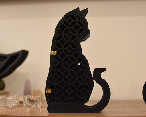 Cat Shelf - Hinged Door Shippo Pattern - Black