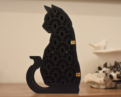 Cat Shelf - Hinged Door Art Deco Fan Pattern - Black