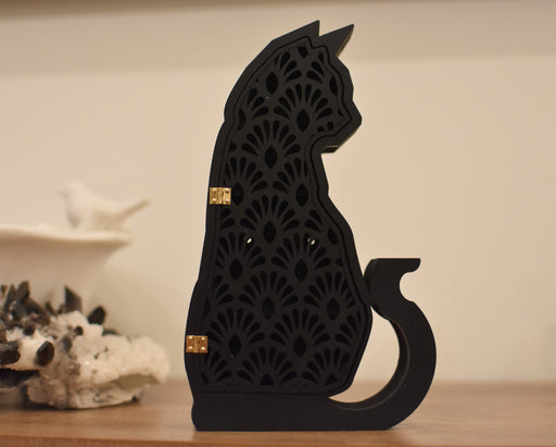 Cat Shelf - Hinged Door Art Deco Fan Pattern - Black