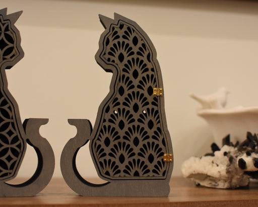 Cat Shelf - Hinged Door Art Deco Fan Pattern - Gray