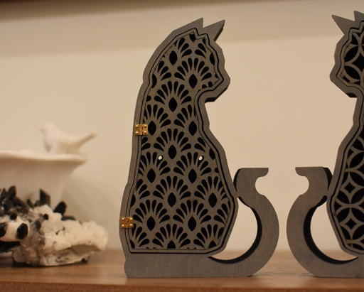 Cat Shelf - Hinged Door Art Deco Fan Pattern - Gray