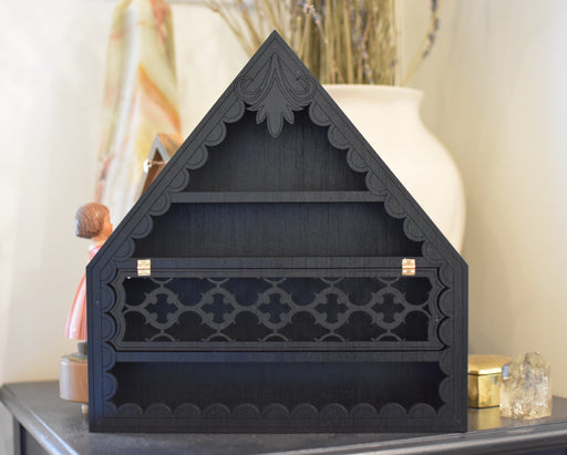 Scalloped Cottage Cabinet - Black With Hinged Door